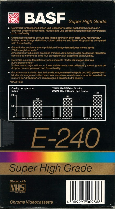 VHS, Video Home System BASF Super High Grade 240 "2000x Fantastic Colors" Type II Chrome 1990 Europe