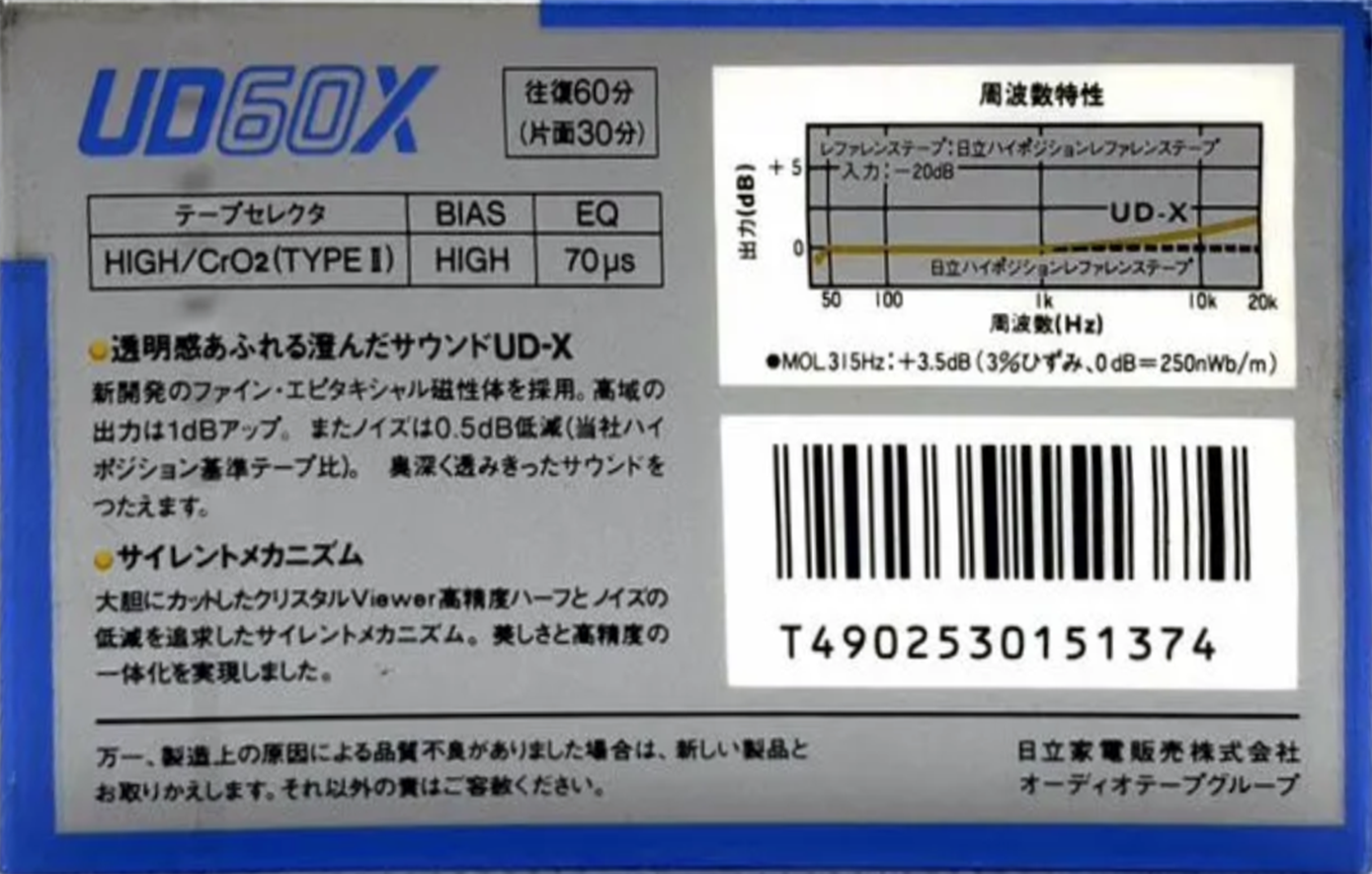 Compact Cassette Hitachi UD 60 "UD60X" Type II Chrome 1985 Japan