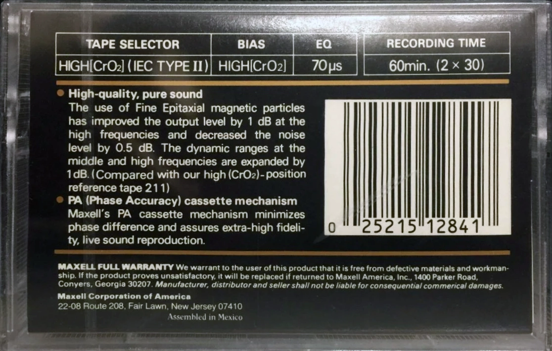 Compact Cassette Maxell UDS 60 "UDS-II" Type II Chrome 1984 USA