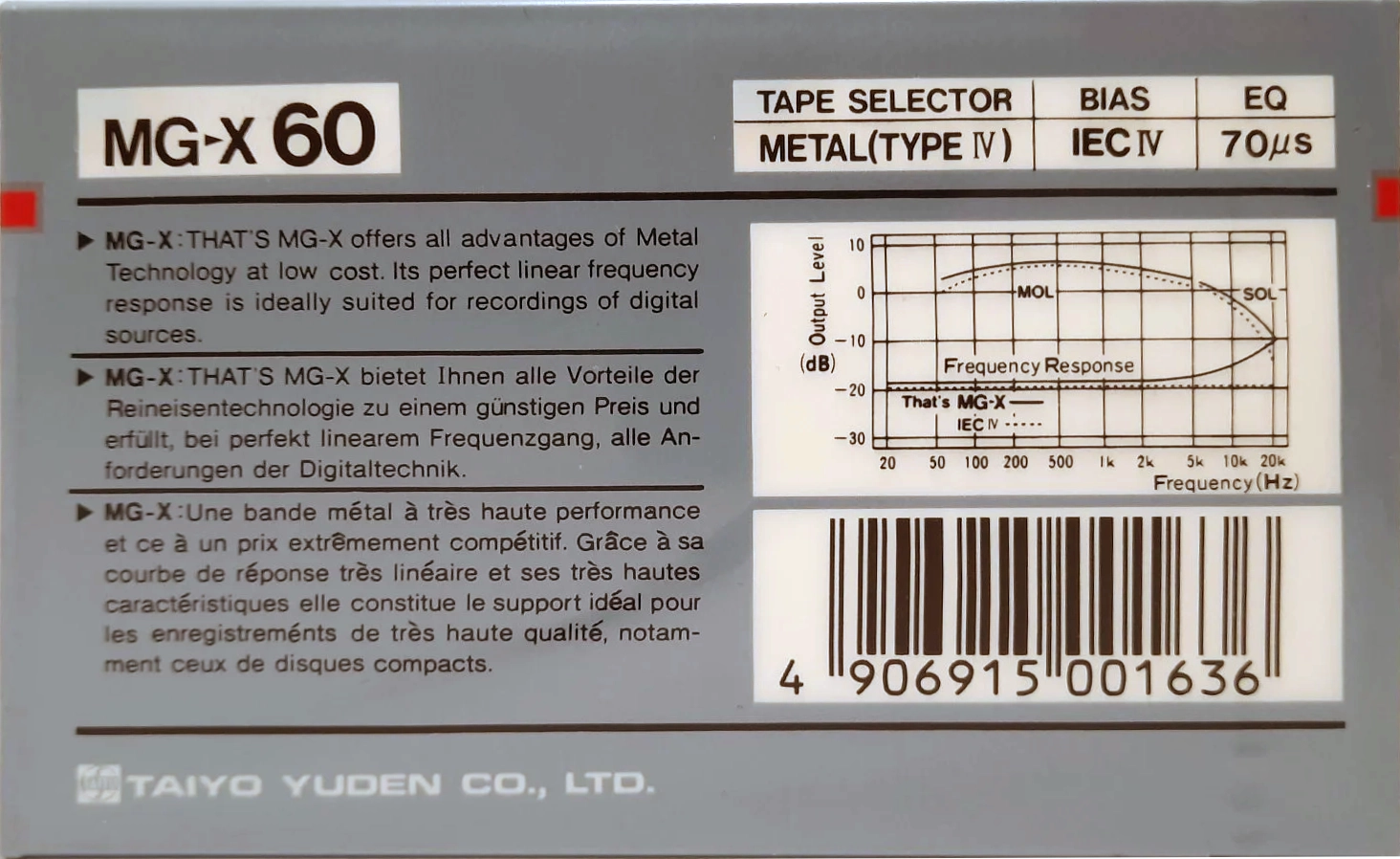 Compact Cassette Thats MG-X 60 Type IV Metal 1987 Europe