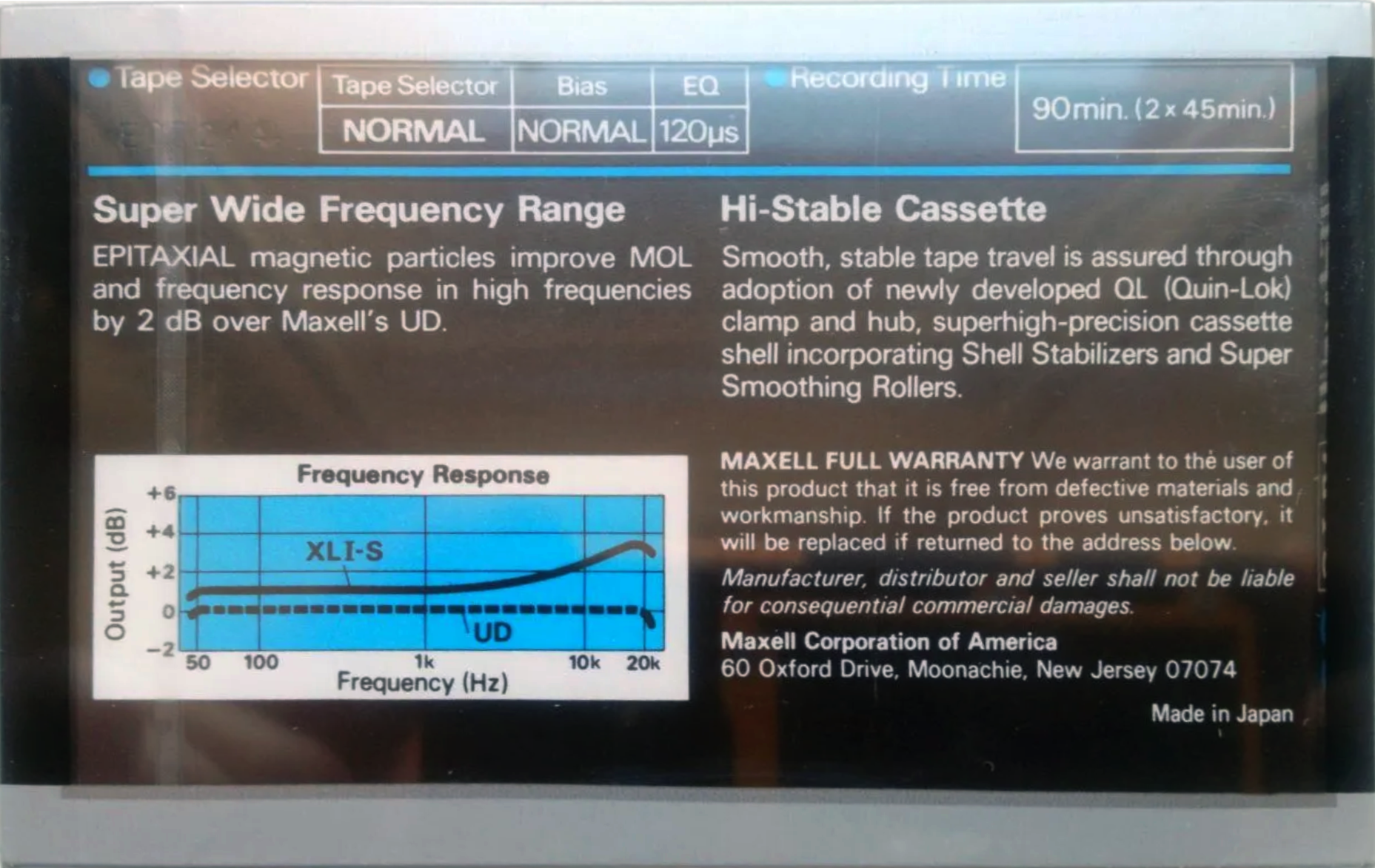 Compact Cassette Maxell XLI-S 90 Type I Normal 1980 USA
