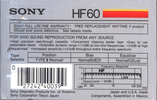 Compact Cassette Sony HF 60 Type I Normal 1983 USA