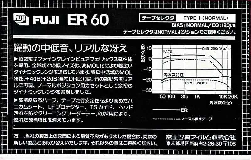 Compact Cassette Fuji ER 60 Type I Normal 1982 Japan