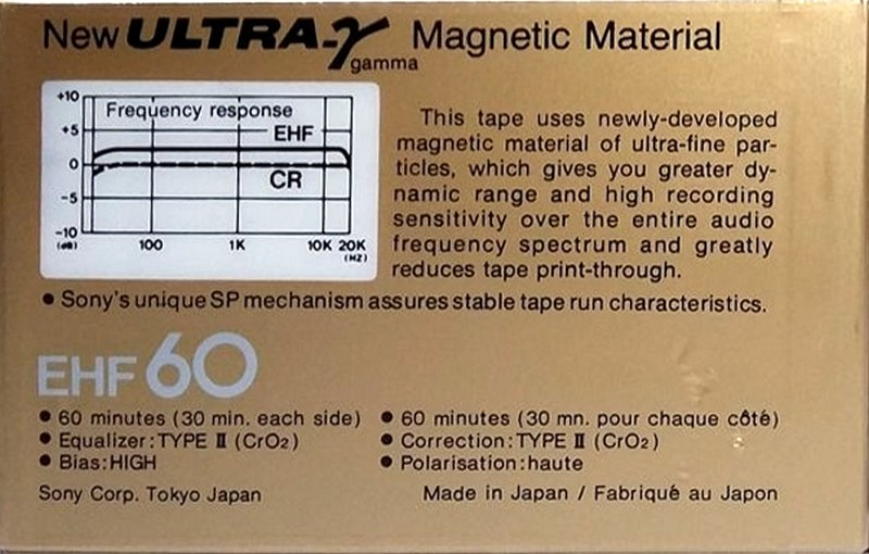 Compact Cassette Sony EHF 60 Type II Chrome 1978 North America