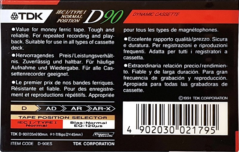 Compact Cassette TDK D 90 "D-90ES" Type I Normal 1991 Europe