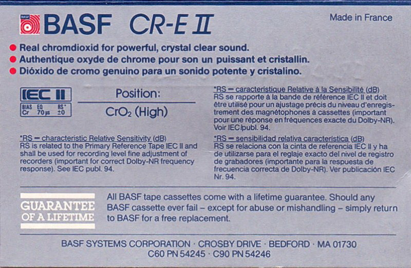 Compact Cassette BASF Chromdioxid Extra II 90 "CR-E II" Type II Chrome 1985 Europe