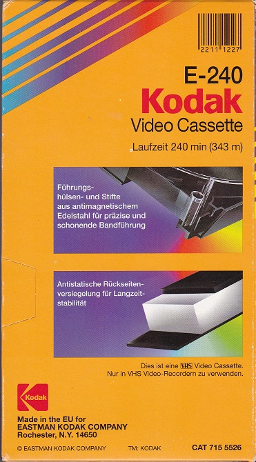 VHS, Video Home System Kodak HS 240 Type I Normal 1998 Germany