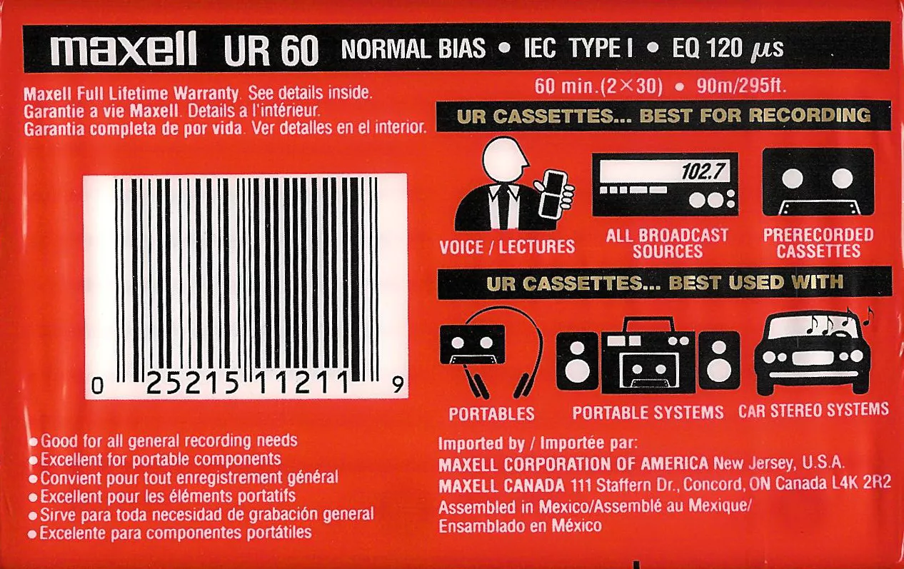 Compact Cassette Maxell UR 60 Type I Normal 2000 North America
