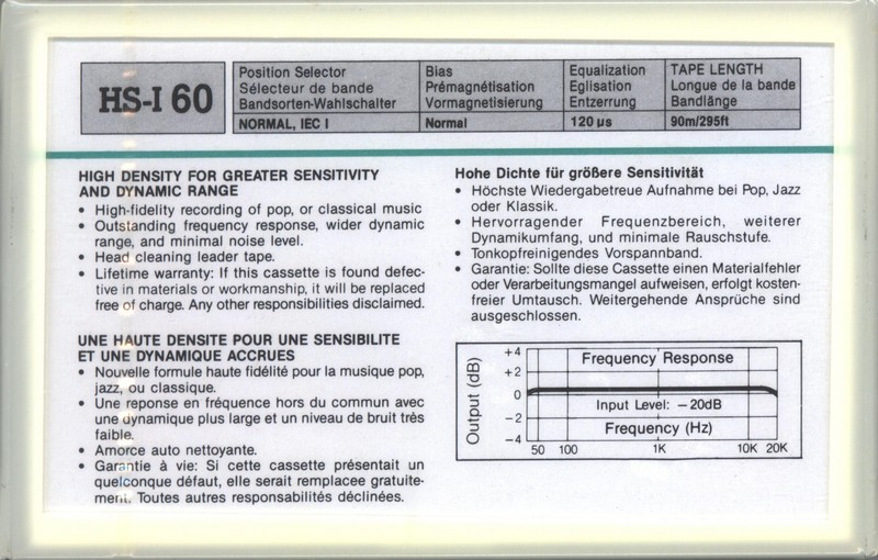 Compact Cassette Audio Star HS-I 60 Type I Normal 1988 Europe