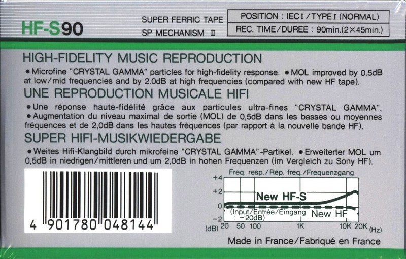 Compact Cassette Sony HF-S 90 Type I Normal 1986 Europe