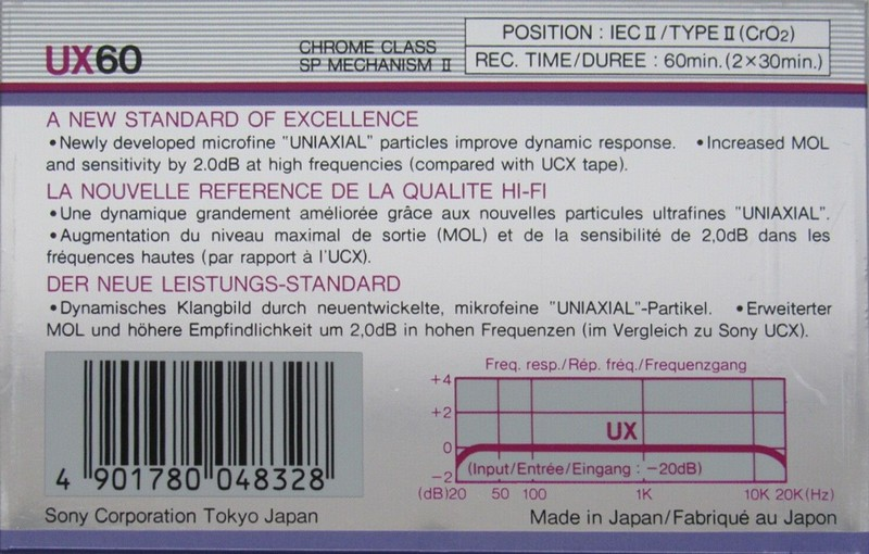 Compact Cassette Sony UX 60 Type II Chrome 1986 Europe