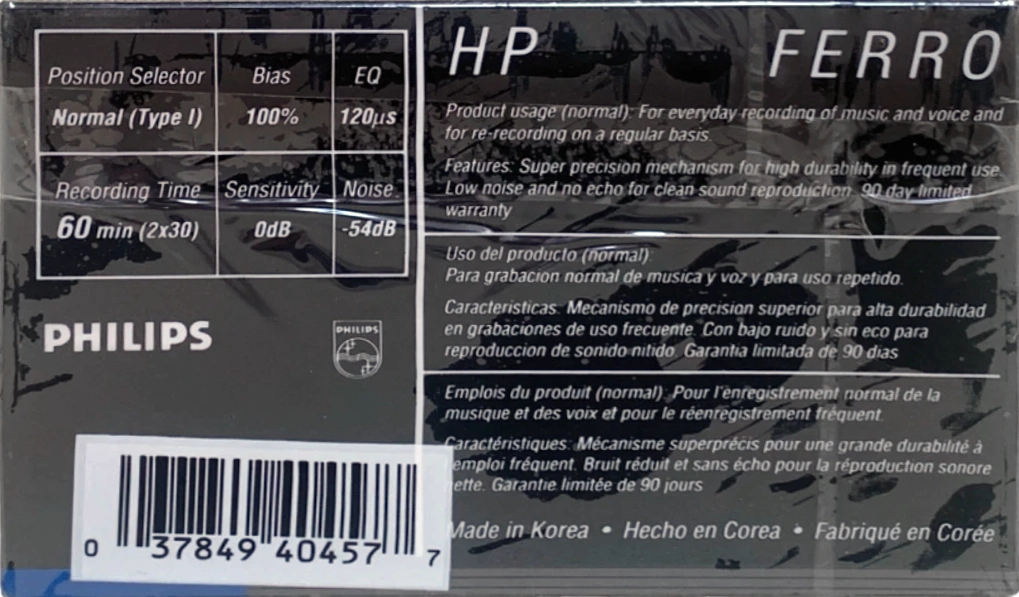 Compact Cassette Philips HP 60 Type I Normal 1987 North America