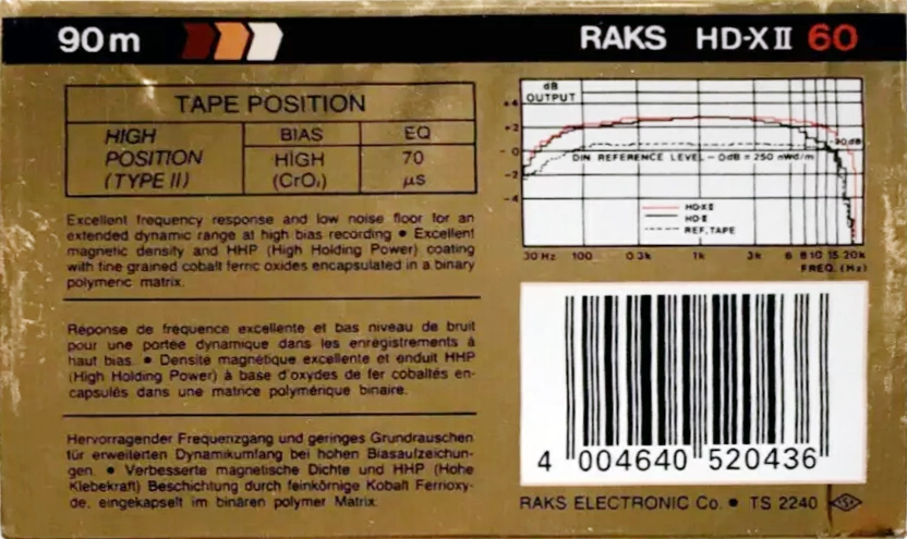 Compact Cassette RAKS HD-XII 60 Type II Chrome 1989 Europe