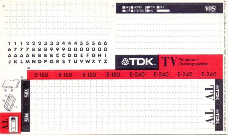 VHS, Video Home System TDK TV 240 Type I Normal North America