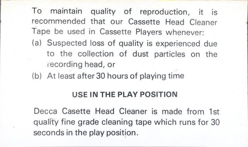 Compact Cassette DECCA Cleaning Cassette UK