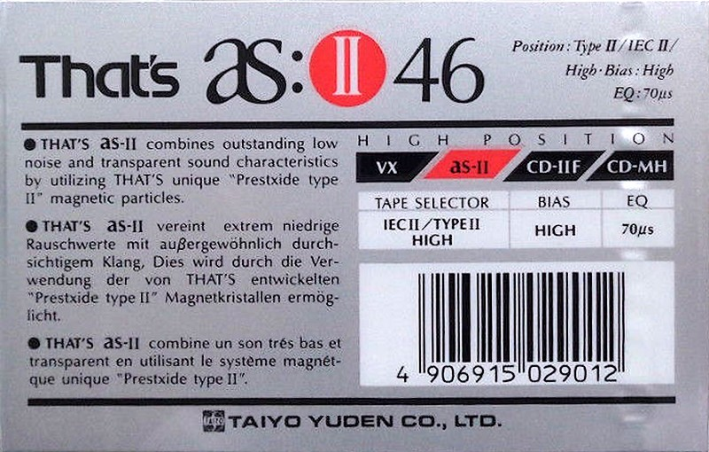 Compact Cassette Thats AS II 46 Type II Chrome 1990 Europe