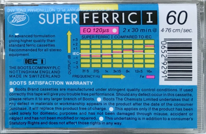 Compact Cassette Boots / Boots Audio Super Ferric I 60 Type I Normal 1986 UK