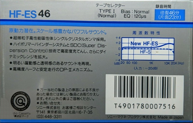 Compact Cassette Sony HF-ES 46 Type I Normal 1986 Japan