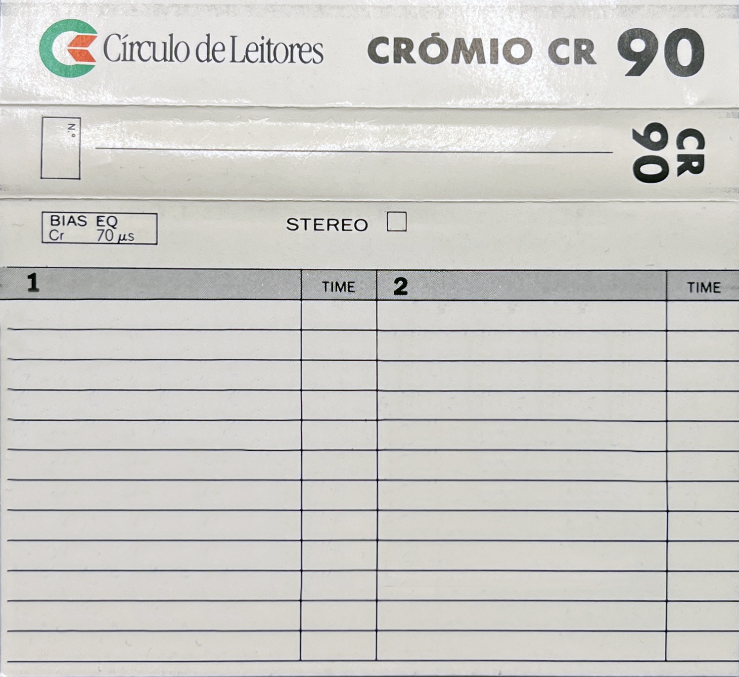 Compact Cassette Circulo de Leitores 90 "Cromio CR" Type II Chrome 1986 Portugal