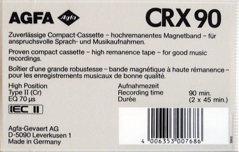 Compact Cassette AGFA CRX 90 Type II Chrome 1989 Europe