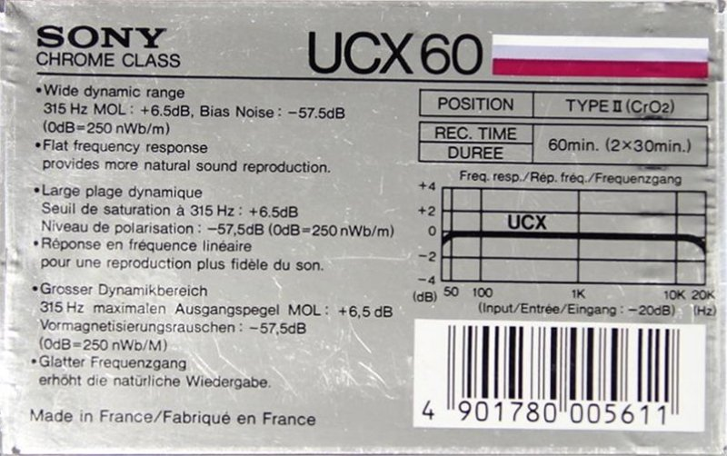 Compact Cassette Sony UCX 60 Type II Chrome 1985 Europe