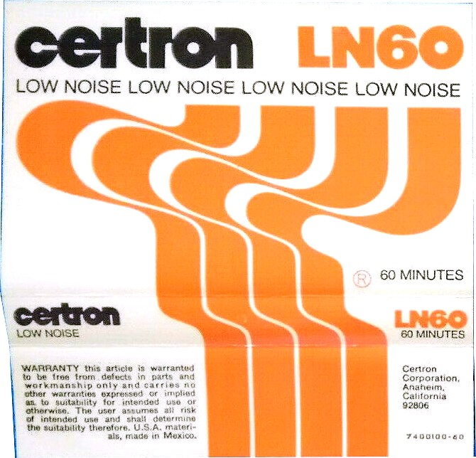 Compact Cassette Certron LN 60 Type I Normal 1978 USA