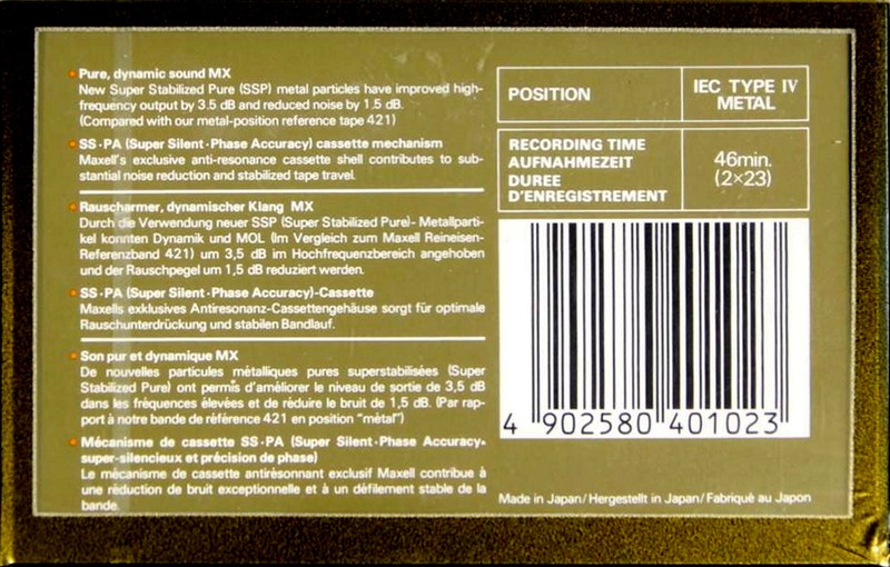 Compact Cassette Maxell MX 46 Type IV Metal 1986 Europe