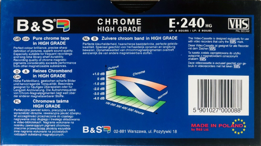 VHS, Video Home System B&S 240 Type II Chrome Europe