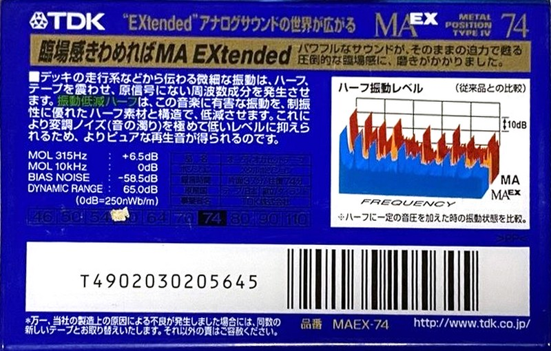 Compact Cassette TDK MAEX 74 "MAEX-74" Type IV Metal 1998 Japan