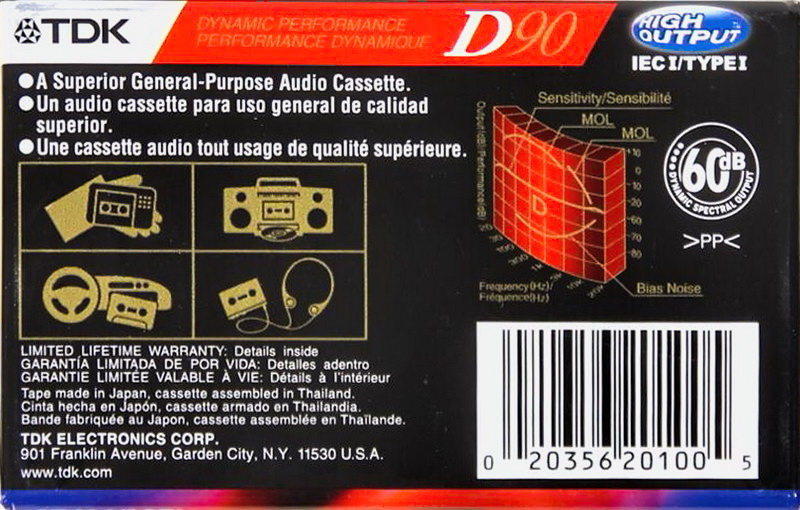 Compact Cassette TDK D 90 Type I Normal 1992 North America