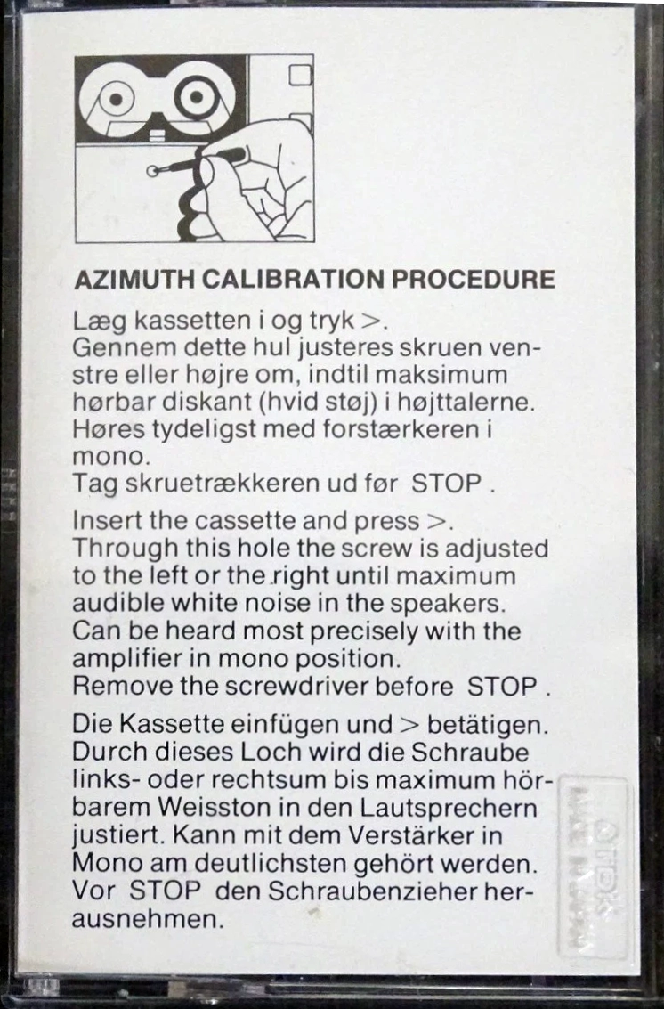 Compact Cassette Bang & Olufsen "Azimuth calibration" Test Cassette Europe