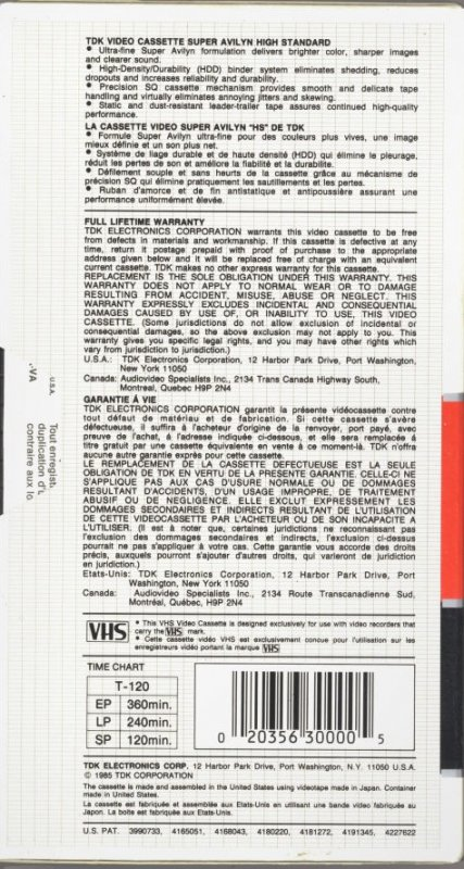 VHS, Video Home System TDK HS 120 Type II Chrome 1985 North America