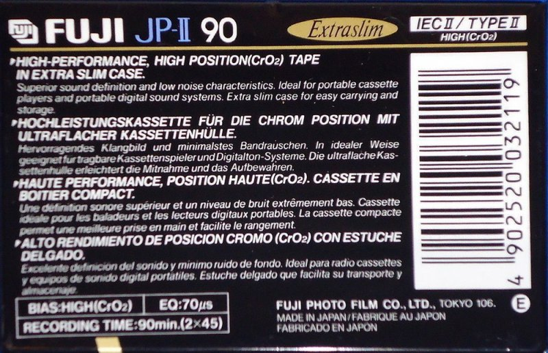 Compact Cassette Fuji JP-II 90 Type II Chrome 1990 Europe