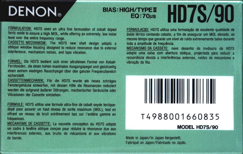 Compact Cassette Denon HD7S 90 Type II Chrome 1990 Europe