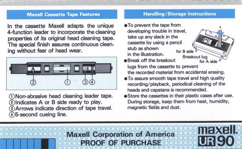 Compact Cassette Maxell UR 90 Type I Normal 1985 USA