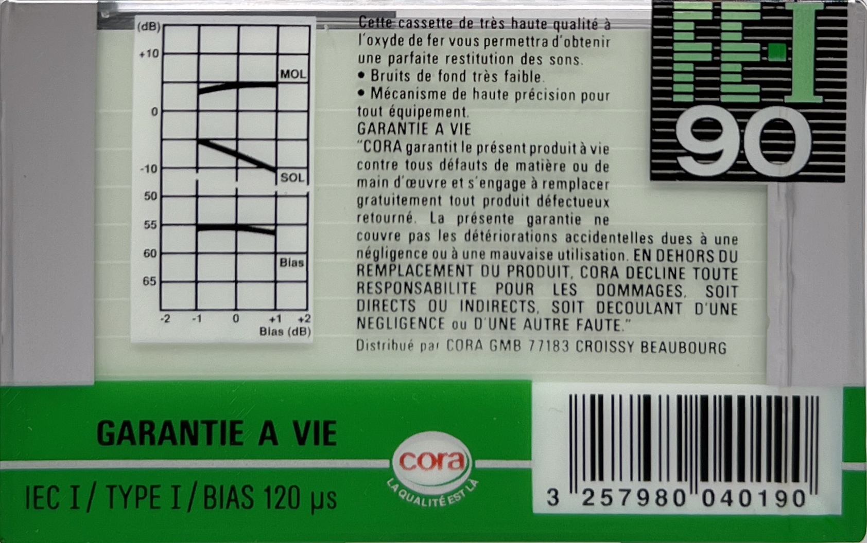 Compact Cassette Cora Fe-I 90 Type I Normal 1993 Belgium