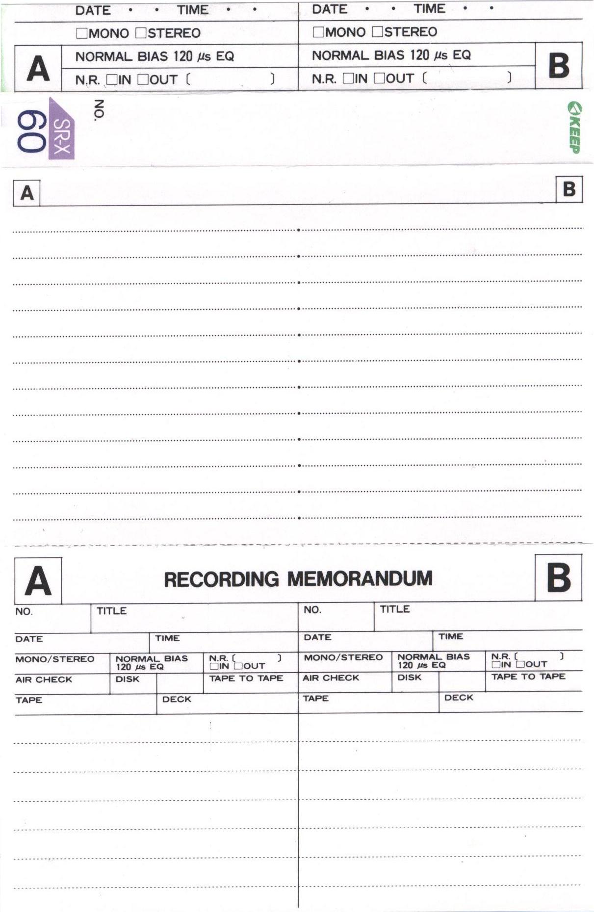 Compact Cassette KEEP SR-X 60 Type I Normal 1986 Japan