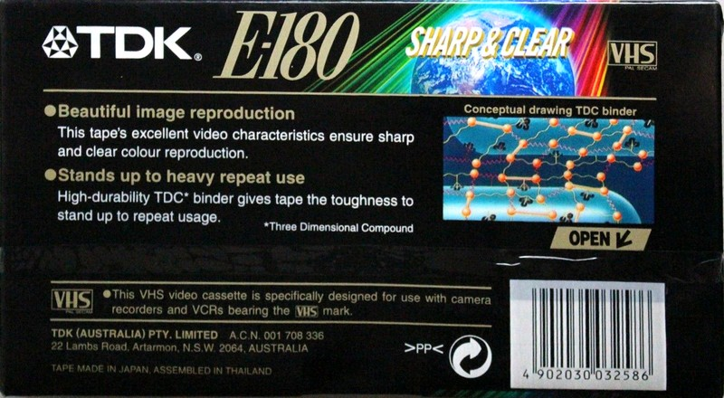 VHS, Video Home System TDK SC 180 Type I Normal Australia