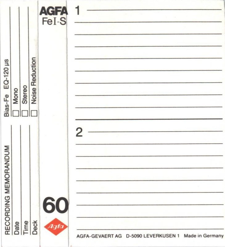 Compact Cassette AGFA Superferro HDX 60 "Fe I-S" Type I Normal 1982 Europe