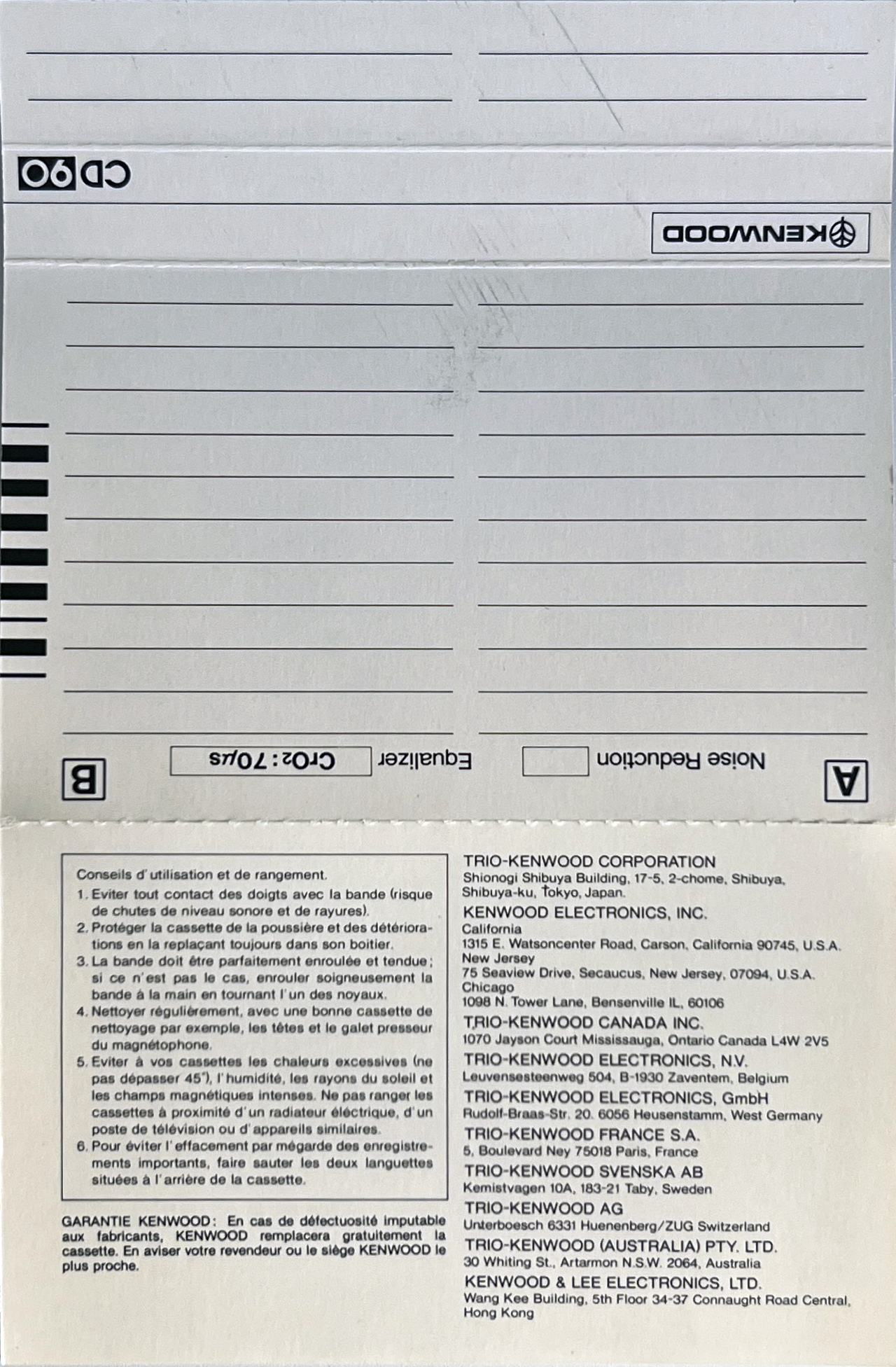 Compact Cassette Kenwood CD 90 Type II Chrome 1982 Worldwide