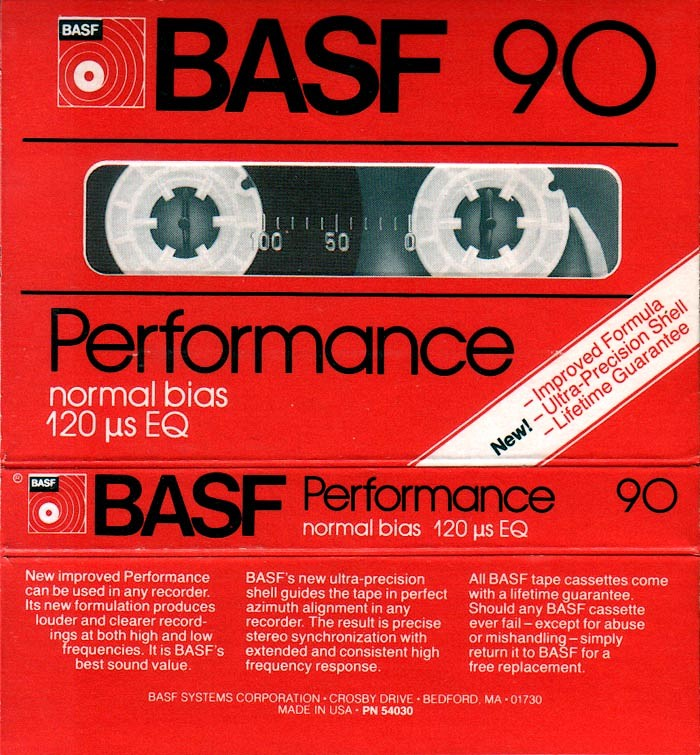 Compact Cassette BASF Performance I 90 Type I Normal 1980 USA