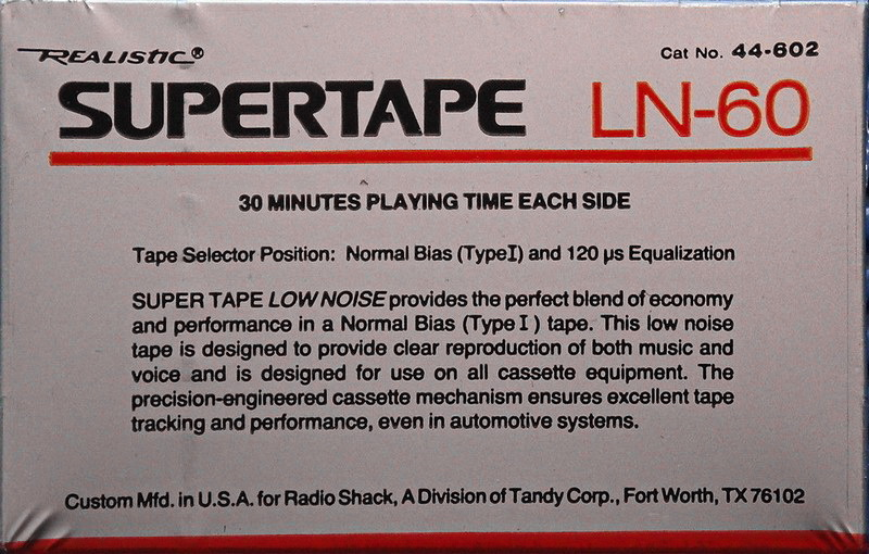 Compact Cassette SUPERTAPE LN 60 "44-602" Type I Normal 1988 USA