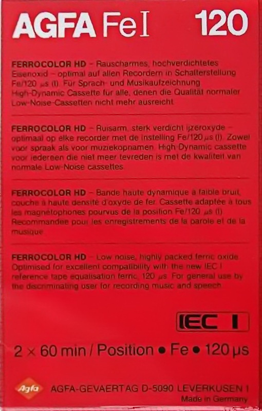 Compact Cassette AGFA Ferrocolor HD 120 "Fe I" Type I Normal 1982 Europe
