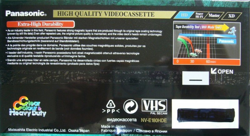 VHS, Video Home System Panasonic HD 180 "NV-E180HDE" Type I Normal Worldwide