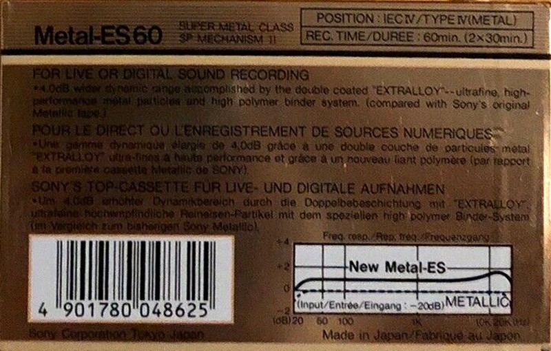 Compact Cassette Sony Metal-ES 60 Type IV Metal 1986 Europe