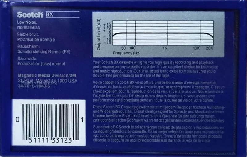 Compact Cassette Scotch BX 60 "34-7016-1840-6" Type I Normal 1988 Worldwide