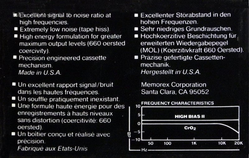 Compact Cassette Memorex High Bias II 60 Type II Chrome 1982 Europe