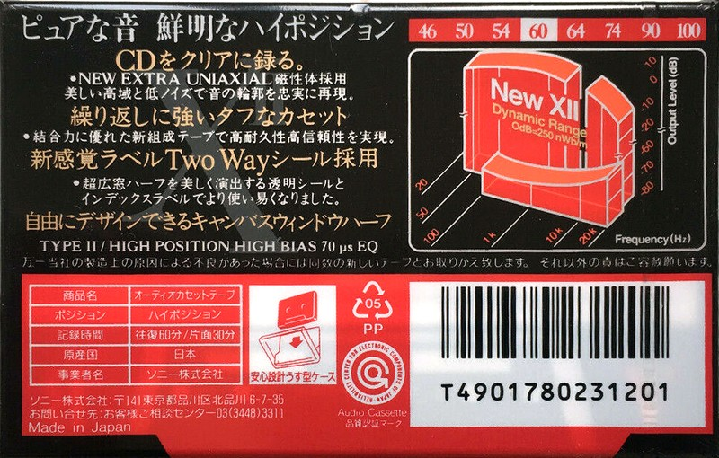 Compact Cassette Sony XII 60 "C-60X2A" Type II Chrome 1993 Japan