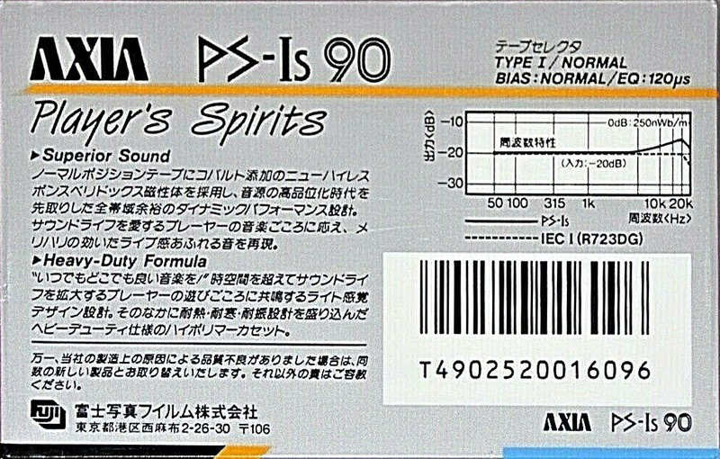 Compact Cassette AXIA PS-Is 90 Type I Normal 1987 Japan