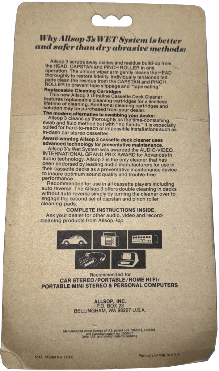 Blister Allsop Cleaning Cassette 1987 USA